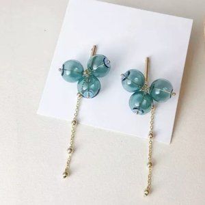 *50% OFF! Bauble sphere earrings bohemian retro glass gold teal dangle drop Y2k